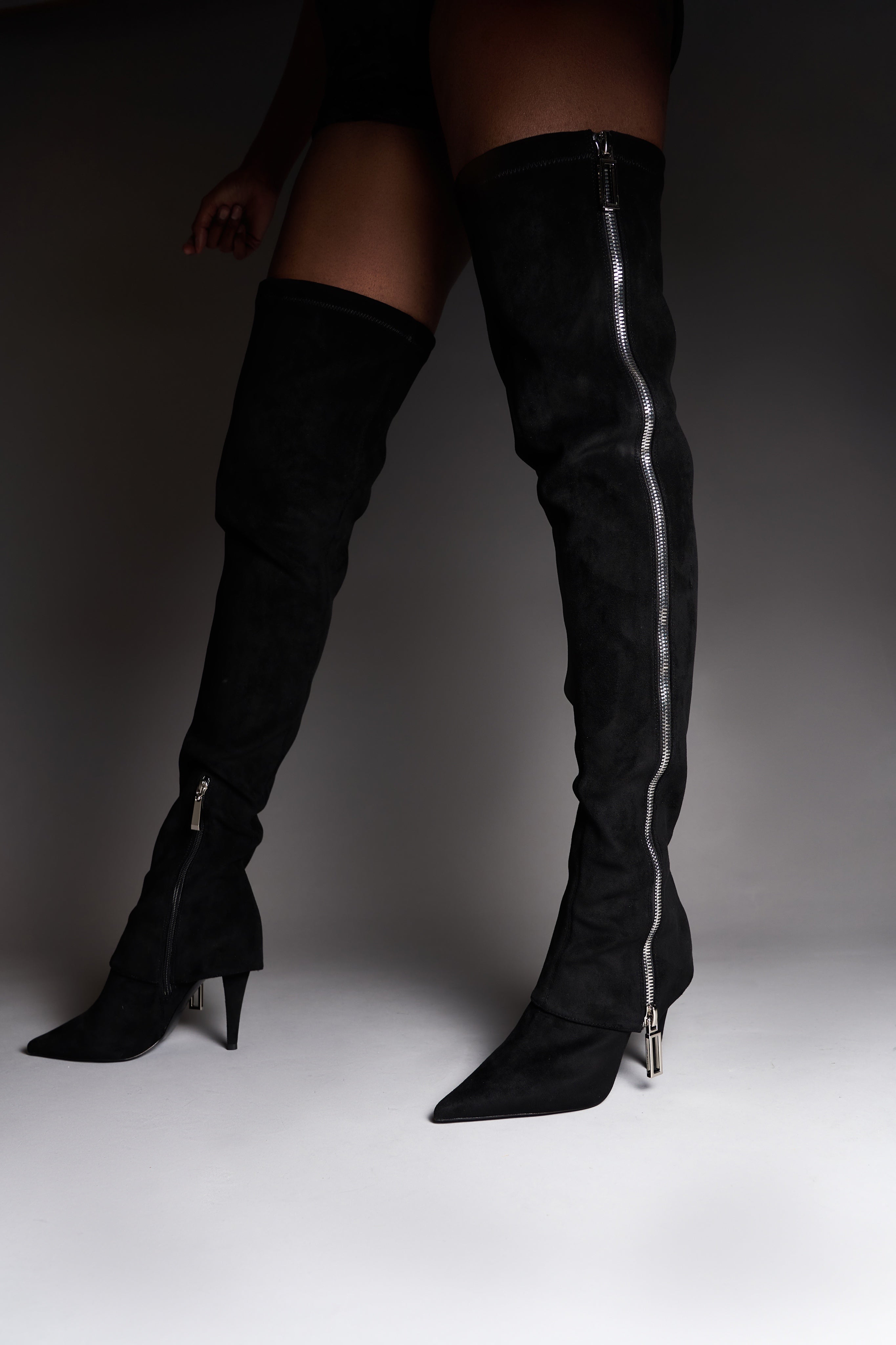 chanel black thigh high boots leather
